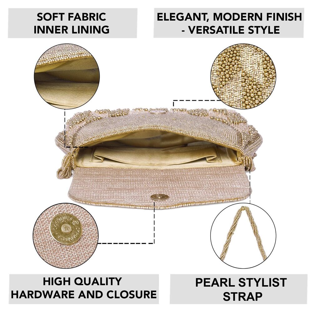 9150 Golden Clutch Purses Handmade Evening Sling Handbag Stylish Bridal - Picture 3 of 9